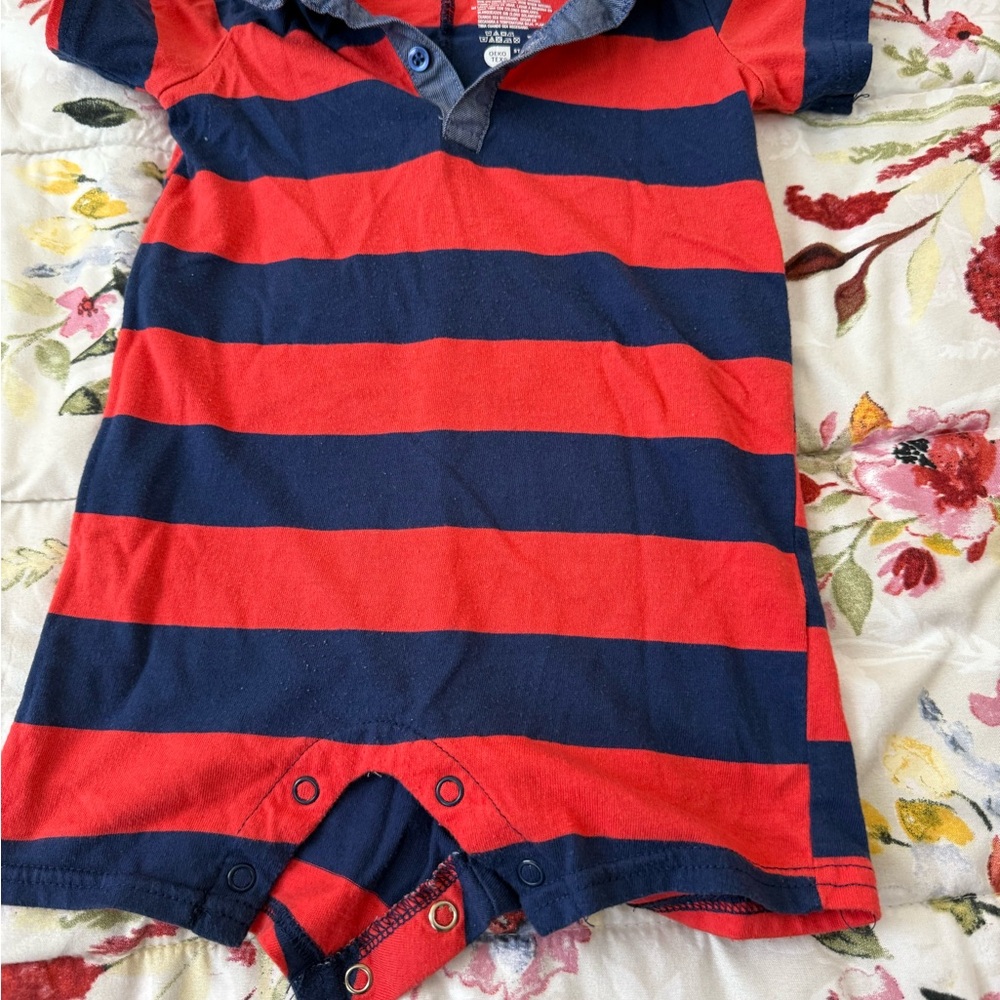 Red and Navy Striped Romper